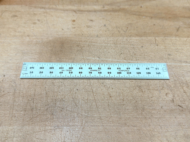 C635-1000 1000mm Spring-Tempered Steel Rule with Millimeter Graduations,  Graduations at mm and 1/2mm on Both Sides Starrett C635E-150 Spring Tempered Steel Rule With Millimeter Grad