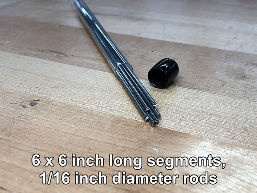 Rob Cosman's wood-hinge rod kit: 6 x 6 inch long segments, 1/16 inch diameter rods
