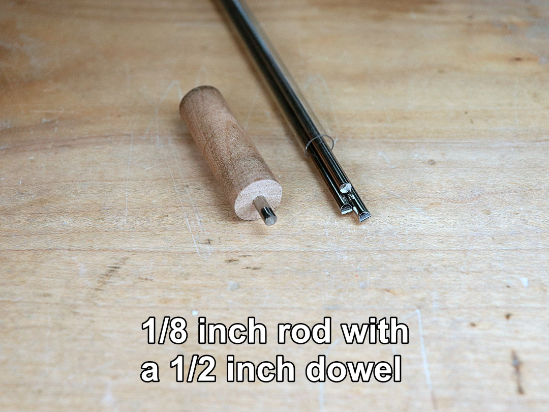 1/8 inch wood-hinge rod with a 1/2 inch dowel