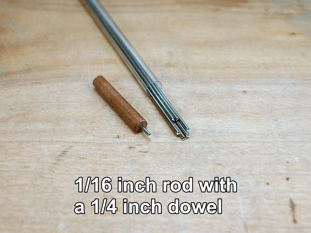 1/16 inch wood hinge rod with a 1/4 inch dowel