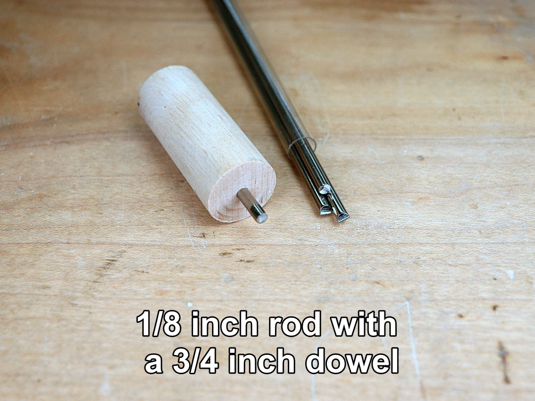1/8 inch wood-hinge rod with a 3/4 inch dowel