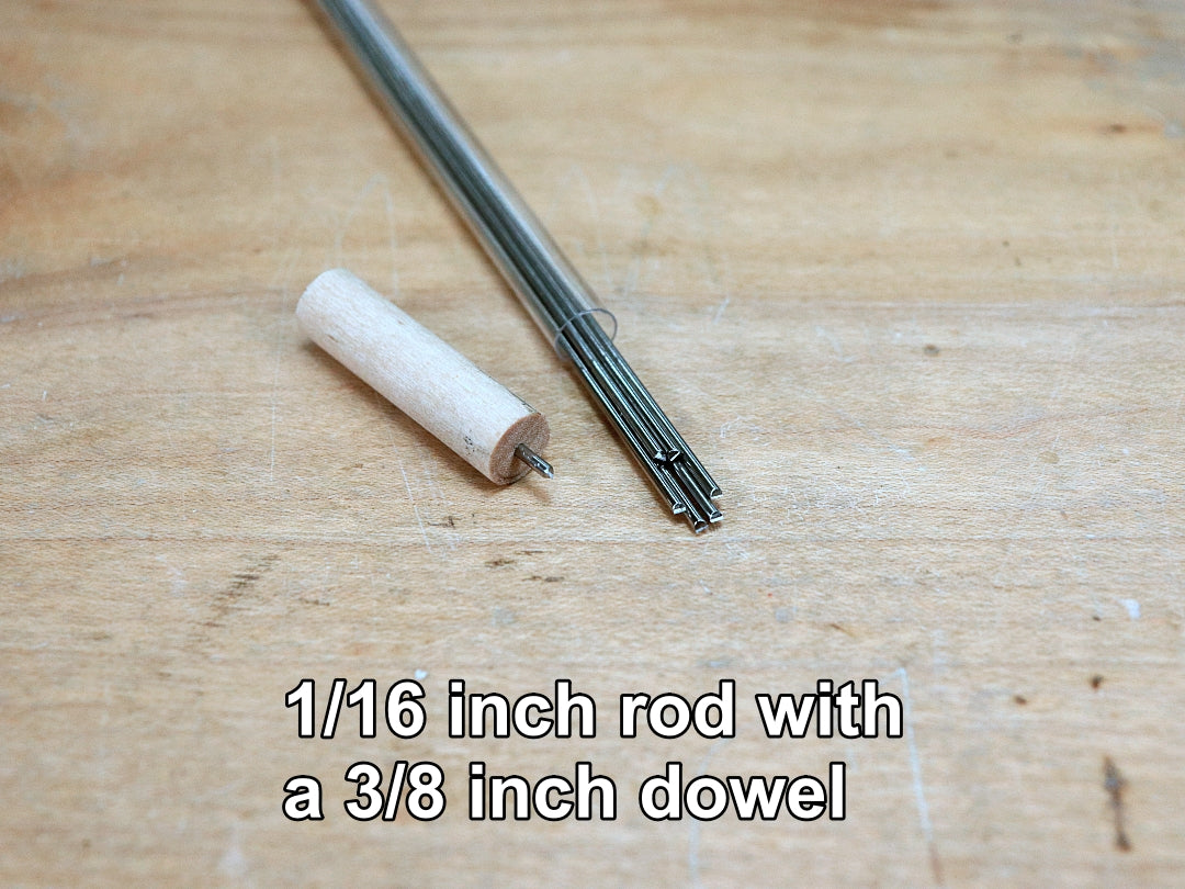 1/16 inch wood hinge rod with a 3/8 inch dowel