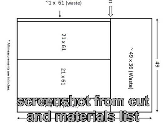 Sample page from the cut and material list to the Cosman Workbench 