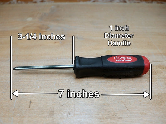 Robertson Junior Screwdriver #2 (Red) with measurements